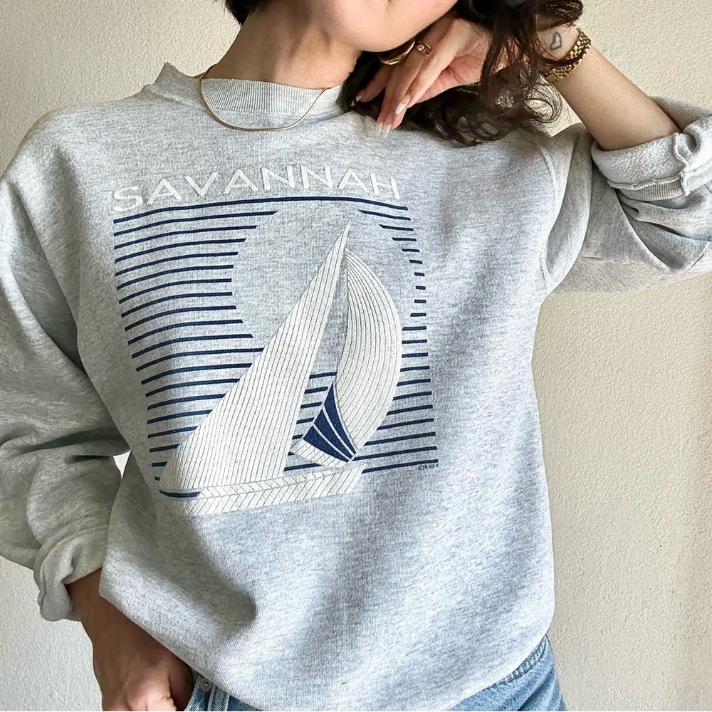 Vintage Gray ‘Savannah’ Sweatshirt with Sailboat